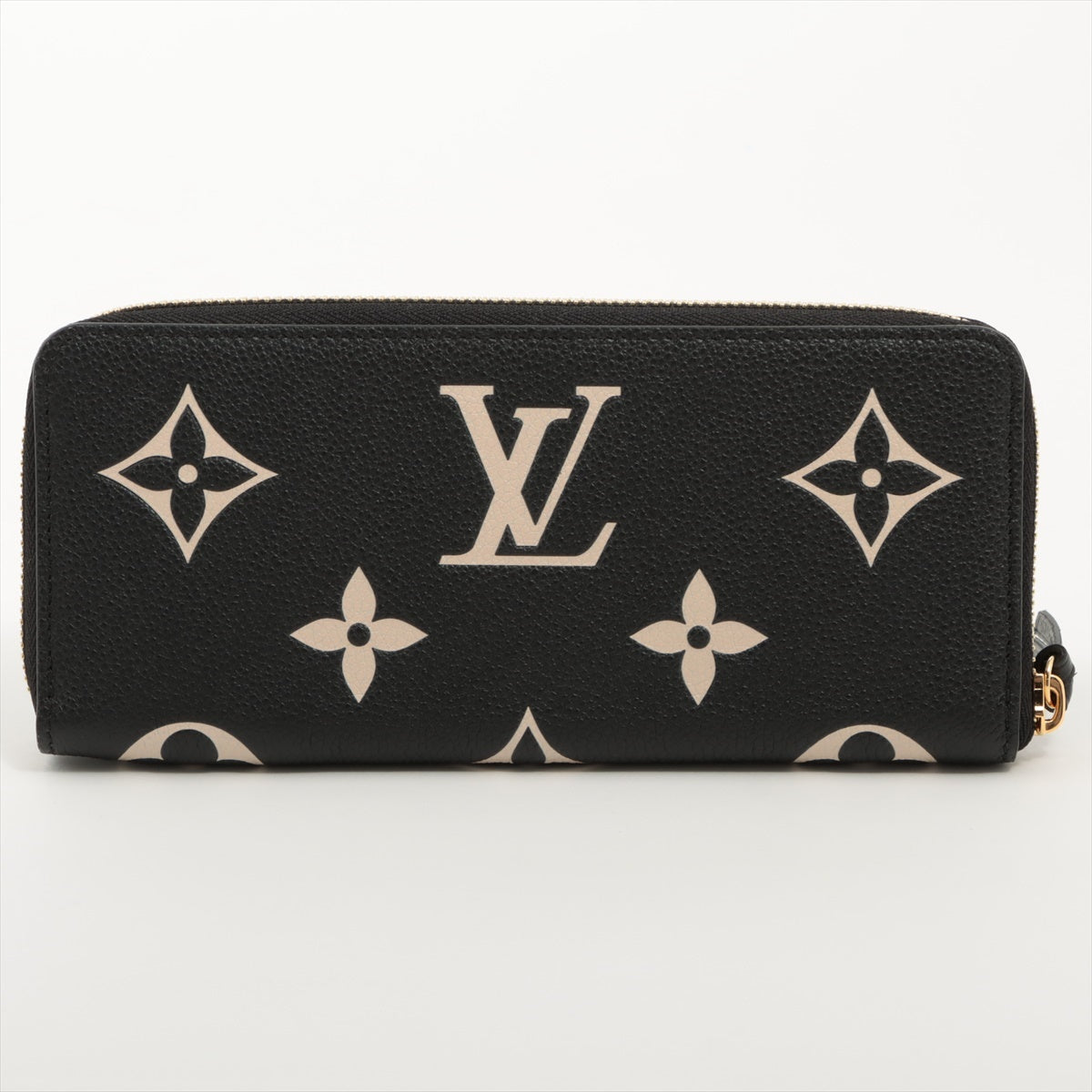 Louis Vuitton Bicolor Monogram Empreinte Portefeuille Clemence M82338 Black x Beige Round Zip Wallet