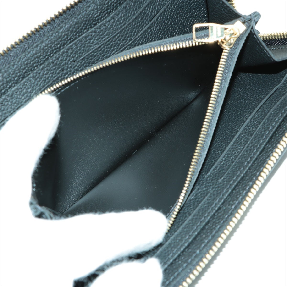 Louis Vuitton Bicolor Monogram Empreinte Portefeuille Clemence M82338 Black x Beige Round Zip Wallet